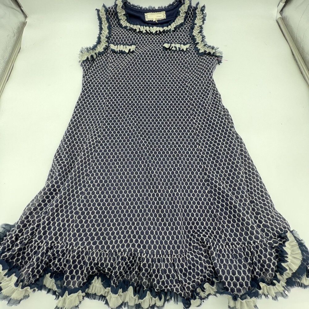 A'reve Womens short Dress Size Large navy blue cream Lace ruffle trim Hem BOHO